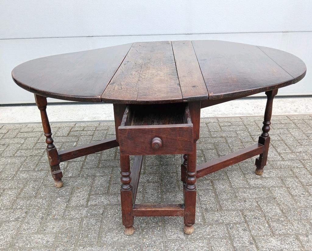 Antieke Massief eiken gate leg tafel 19e eeuws, Ophalen