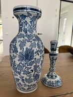 Leuke vaas en kaarsstandaard, Blauw, Aardewerk of Porselein, Ophalen of Verzenden, Zo goed als nieuw