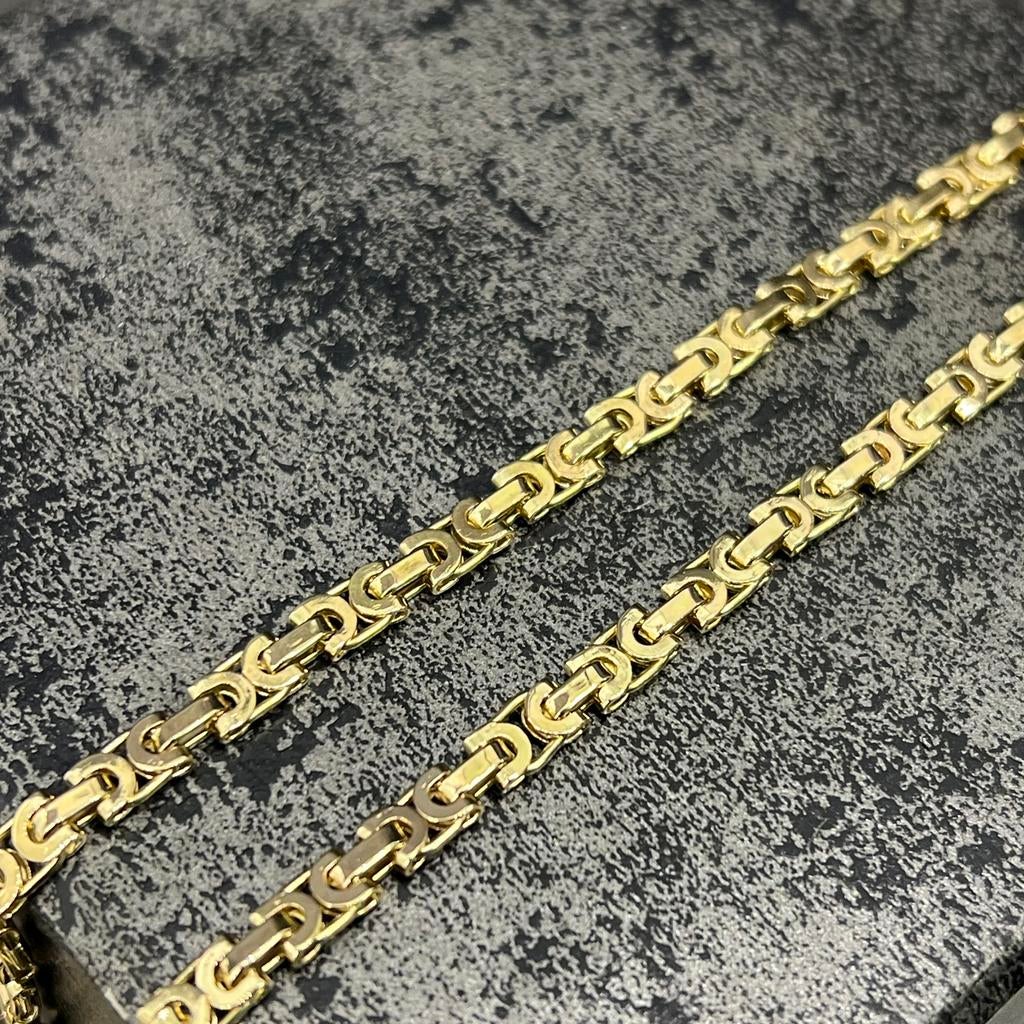 14k gouden koningsketting massieve platte schakel, Sieraden, Tassen en Uiterlijk, Kettingen, Ophalen of Verzenden, Zo goed als nieuw
