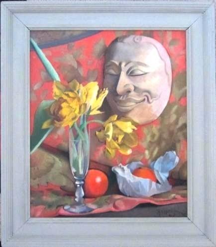 =stilleven met masker uit 1941 ==Raoul Martinez 1876-1974, Antiek en Kunst, Kunst | Schilderijen | Klassiek, Ophalen of Verzenden