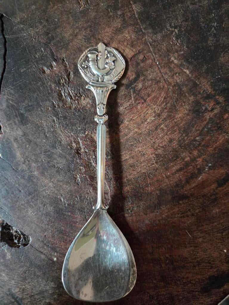 Verzilverde theelepel Limburg Jagers  Militair verzamelobjec, Verzamelen, Ophalen of Verzenden, Landmacht, Nederland, Miniatuur of Beeldje