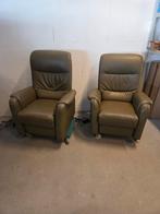 Set olijfgroene lederen sta opstoel (en) / opsta stoelen, Huis en Inrichting, Fauteuils, Ophalen, Minder dan 75 cm, Leer, 50 tot 75 cm