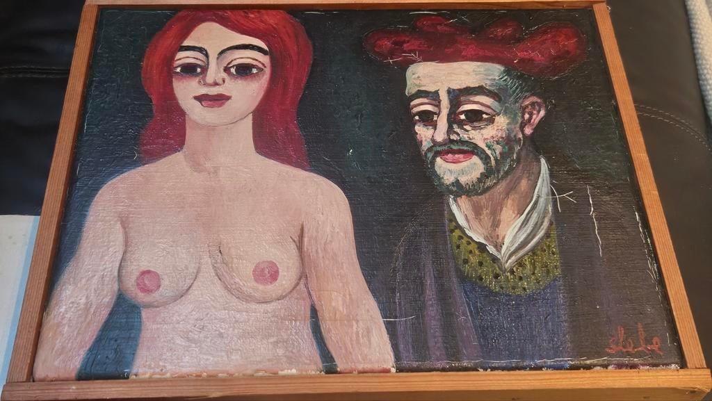 FERRY SLEBE; DE KUNSTENAAR EN ZIJN MUZE. Olieverf op doek., Antiek en Kunst, Kunst | Schilderijen | Modern, Ophalen