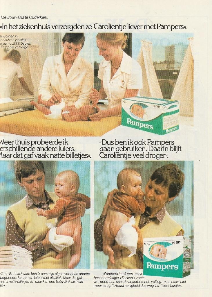 Retro reclame 1982 Pampers newborn baby luiers Carolien, Verzamelen, Retro, Verzenden, Overige typen