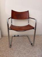 Cognac Leren vintage Buisframe Stoel design, Huis en Inrichting, Stoelen, Ophalen, Gebruikt, Bruin, Leer