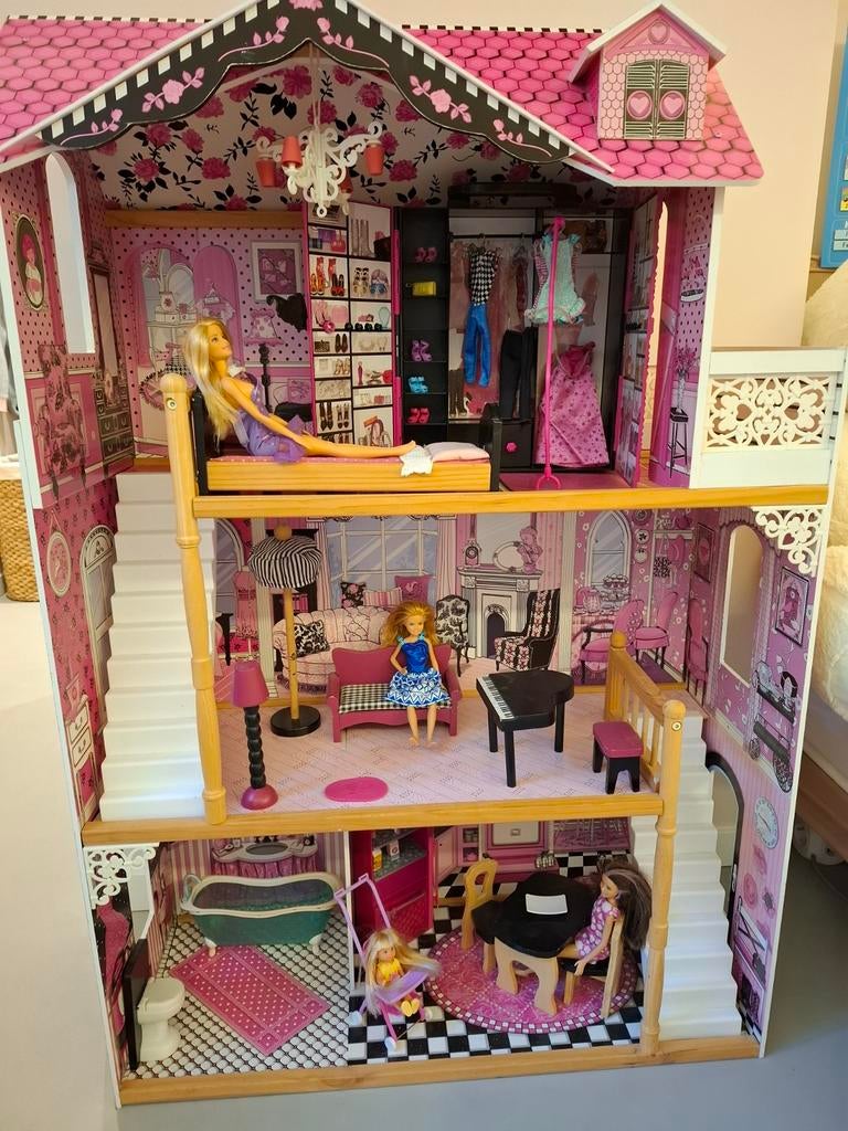 Kidkraft Barbiehuis met meubels en Barbies, Kinderen en Baby's, Speelgoed | Poppenhuizen, Ophalen, Zo goed als nieuw, Poppenhuis