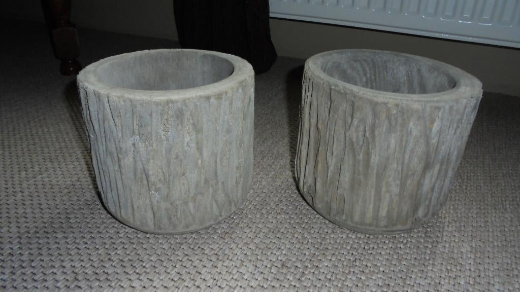 nieuw, grijs houten bloempotten, doorsnee 15-18H16cm, Tuin en Terras, Bloempotten, Overige materialen, Rond, Ophalen of Verzenden