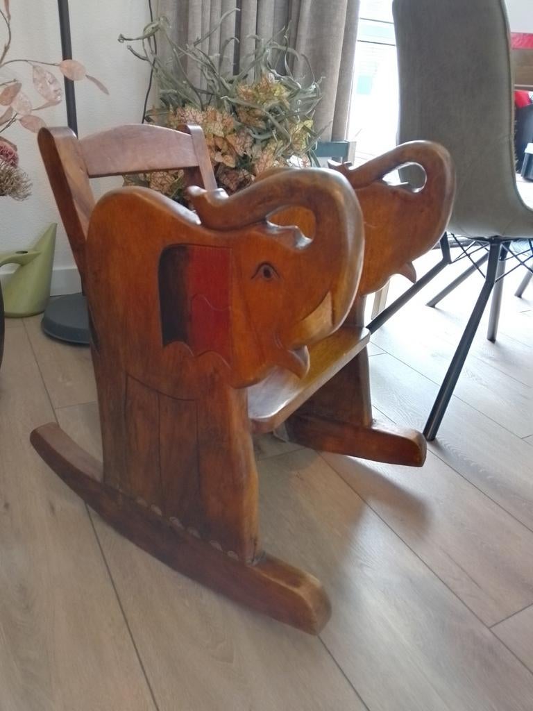 Schattig teakhouten kinder schommelstoel olifant, Ophalen of Verzenden
