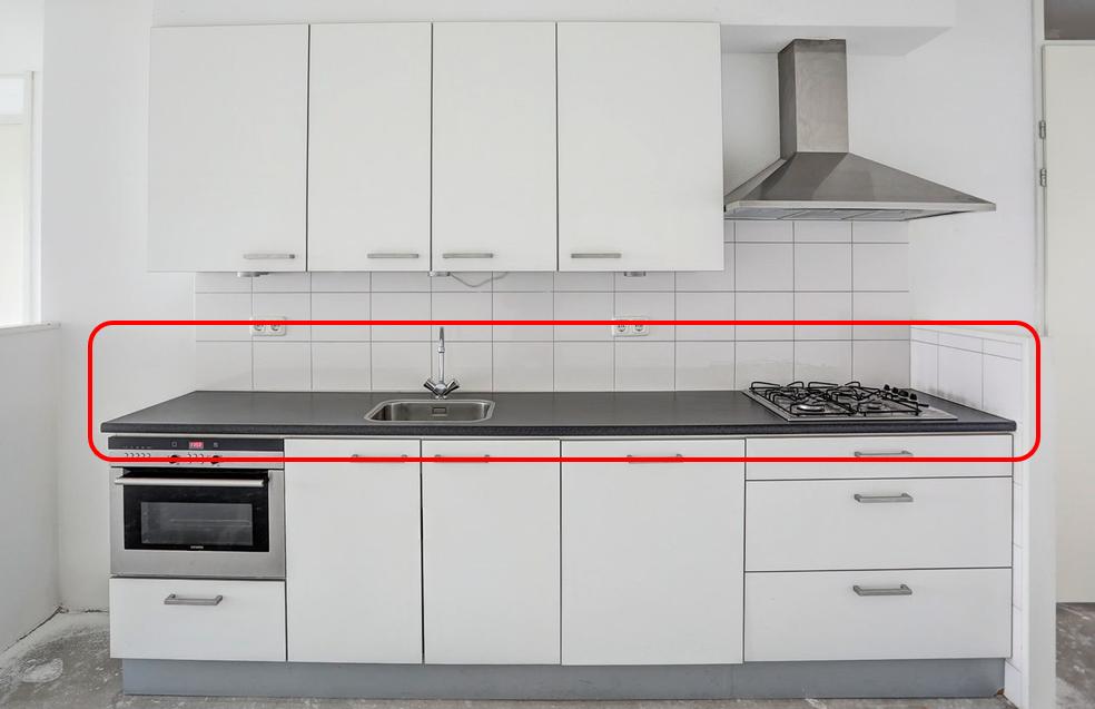 Keukenblad 301cm incl. spoelbak & kraan – multiplex, Ophalen, Gebruikt, 200 cm of meer, Zwart