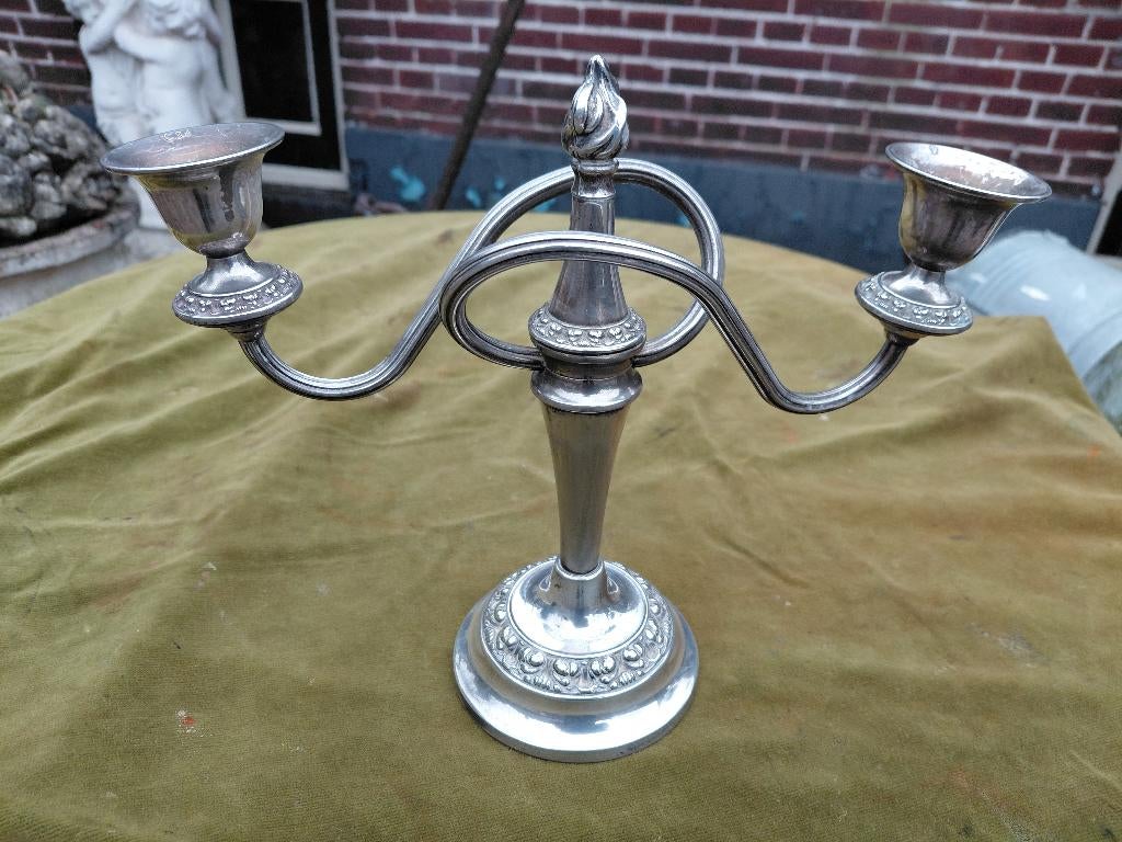 Engelse verzilverde Georgian kandelaar., Antiek en Kunst, Antiek | Kandelaars, Verzenden, Zilver