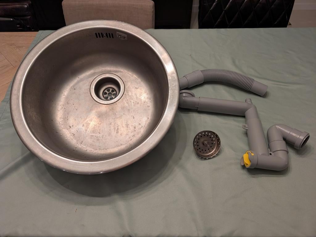 Emsen wasbak compleet met sifon, Ophalen of Verzenden, Gebruikt, Rvs, Wastafel