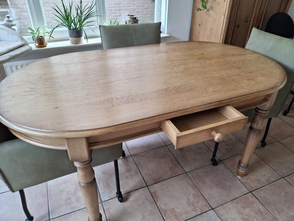 Ovalen tafel met aan zijkanten lades., Huis en Inrichting, Ophalen, Ovaal, 200 cm of meer, 50 tot 100 cm