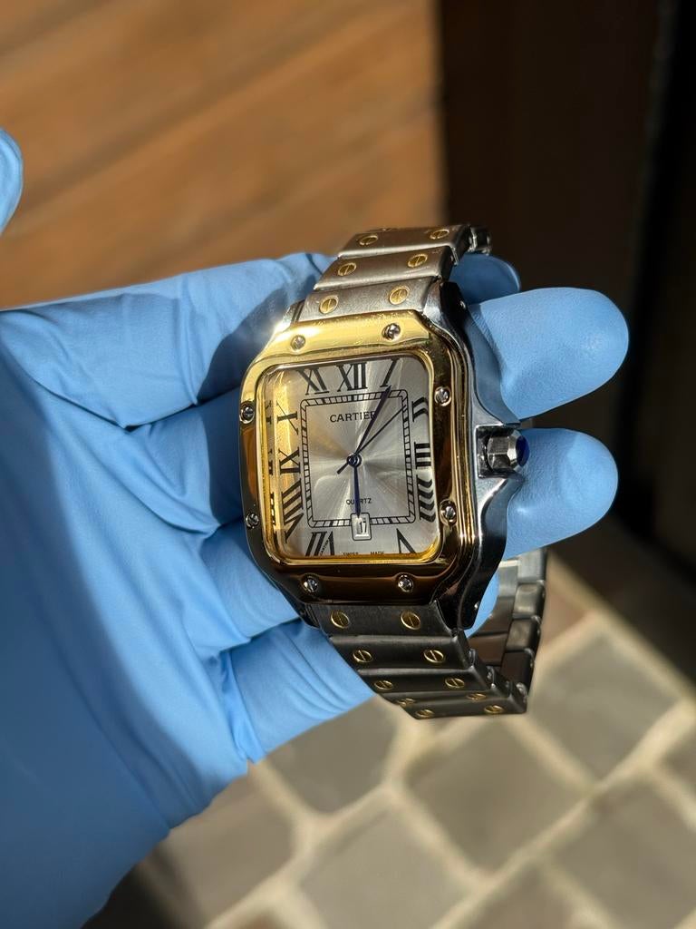 Cartier Santos Staal/Goud Quartz, Sieraden, Tassen en Uiterlijk, Horloges | Heren, Overige merken, Gebruikt, Staal, Polshorloge