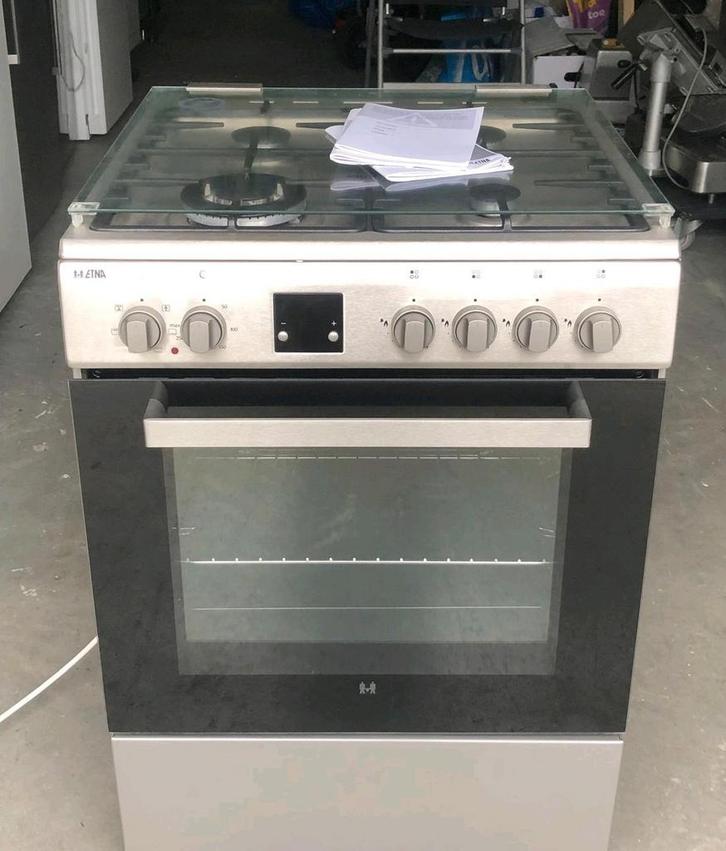 Etna rvs gasfornuis wok hete lucht grill nette staat 60cm br, Witgoed en Apparatuur, Fornuizen, Zo goed als nieuw, Vrijstaand