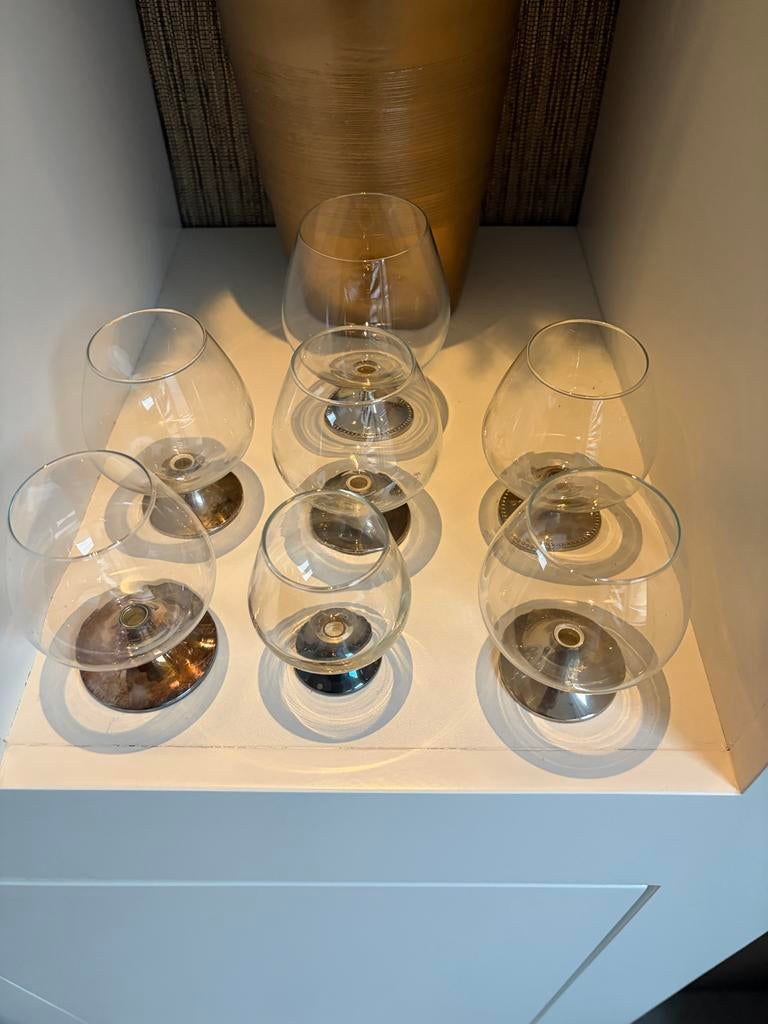 Cognacglazen met zilveren voetjes, Antiek en Kunst, Ophalen of Verzenden