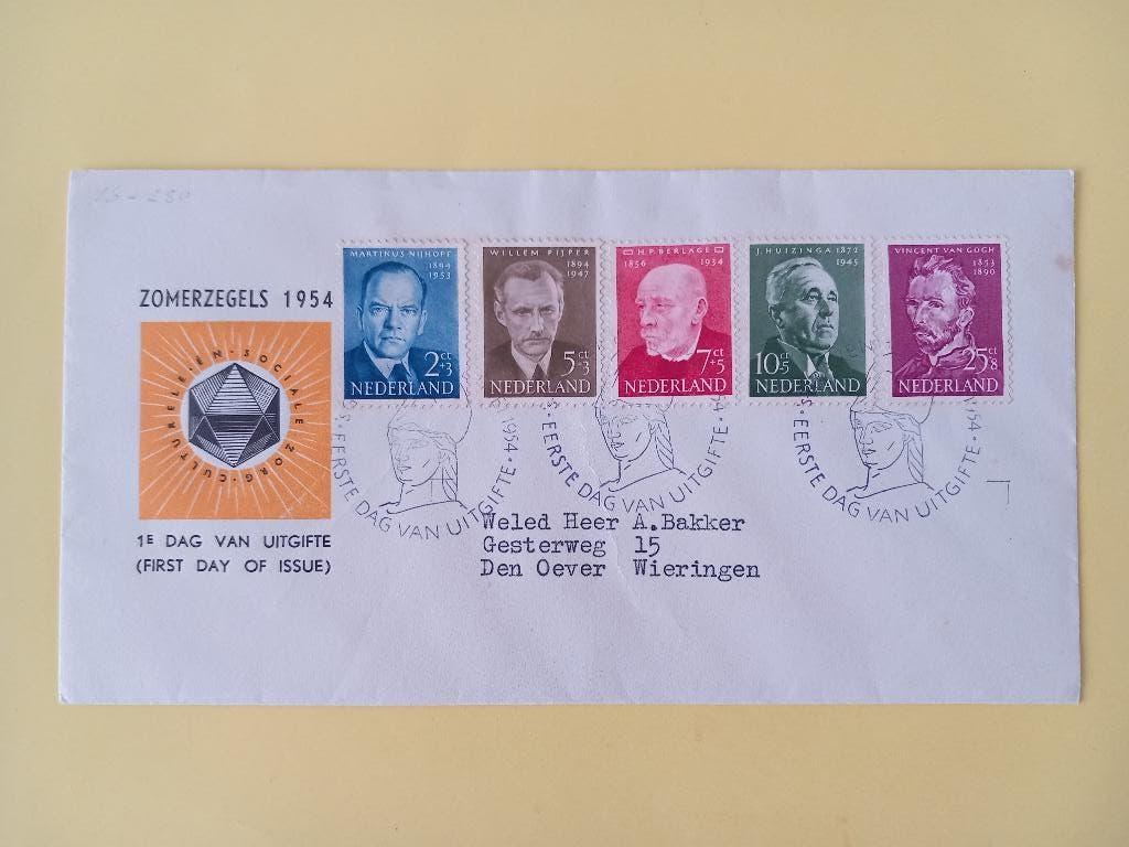 1954 Zomerzegels FDC E16 met open klep e1, Postzegels en Munten, Verzenden, Beschreven, Nederland