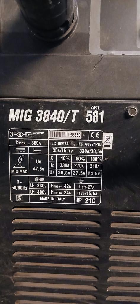 Cebora migmag 3840/T. 581. 380 amphere, Doe-het-zelf en Verbouw, Ophalen of Verzenden, 250 ampère of meer, Co2