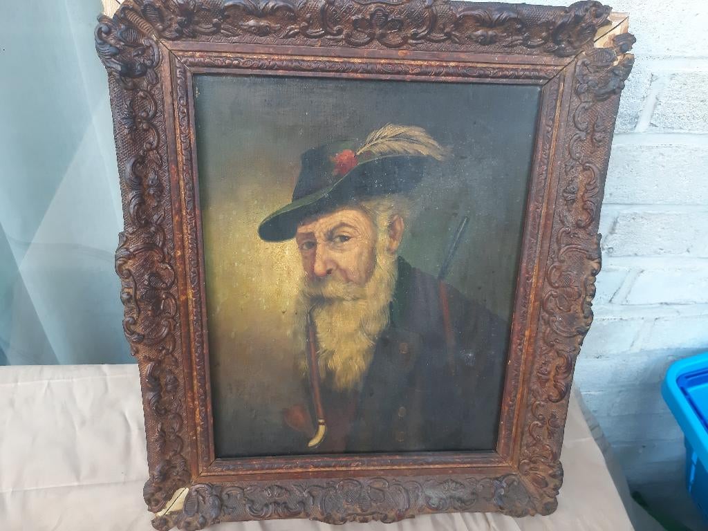 Olieverfschilderij uit 1900, man, Portret v. jarige met hoed, Antiek en Kunst, Ophalen