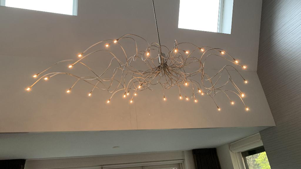 Harco Loor design kroonluchter hanglamp glazen bloemkapjes, Ophalen, Gebruikt, Glas, Harco Loor designlamp