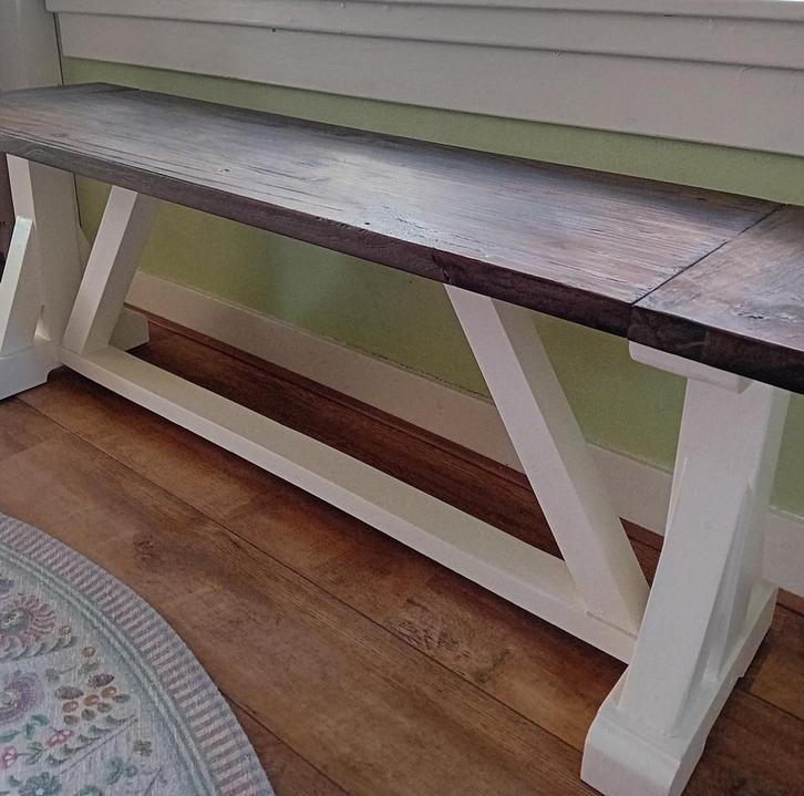 Houten landelijk bankje keukenbank halbank eetbank, Huis en Inrichting, Overige Huis en Inrichting, Zo goed als nieuw, Ophalen