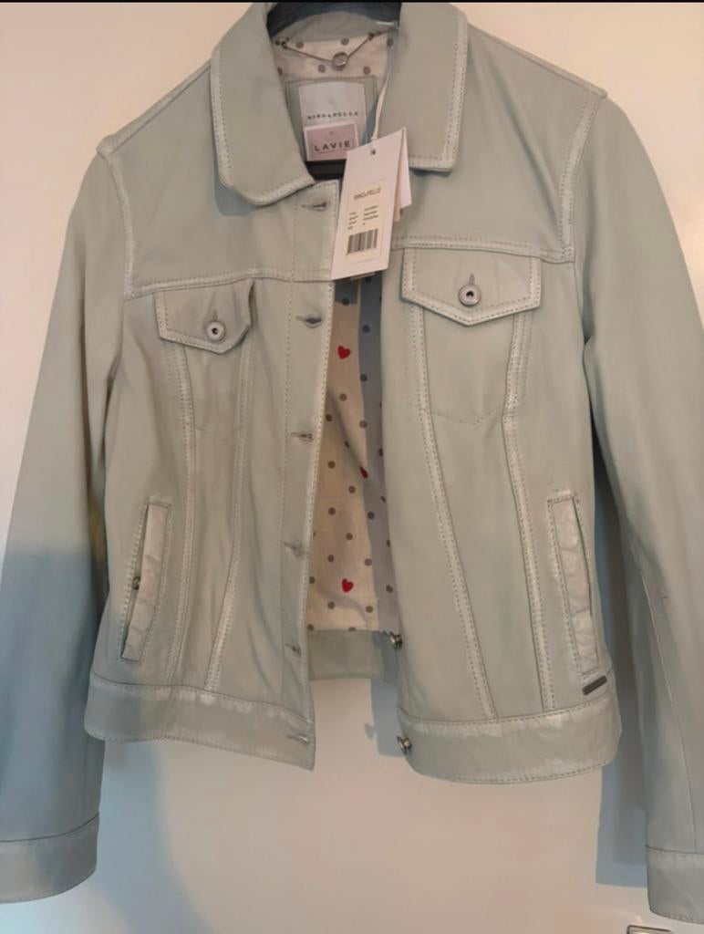 Leren jack van Rino &Pelle ijsblauw, Kleding | Dames, Jassen | Zomer, Ophalen of Verzenden, Nieuw, Maat 38/40 (M), Blauw