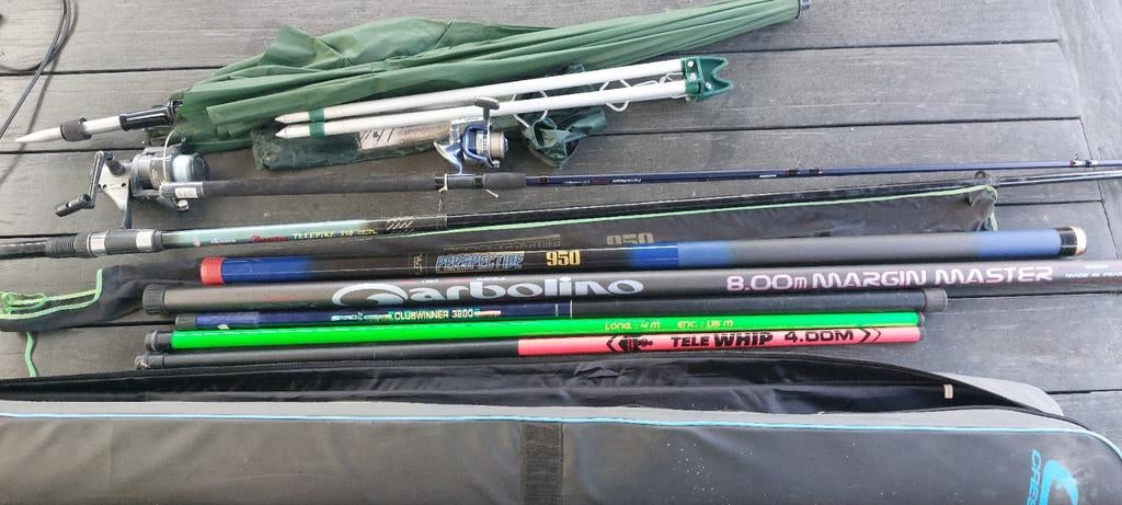 Hengelset met vaste en werp hengels., Watersport en Boten, Hengelsport | Karpervissen, Gebruikt, Ophalen
