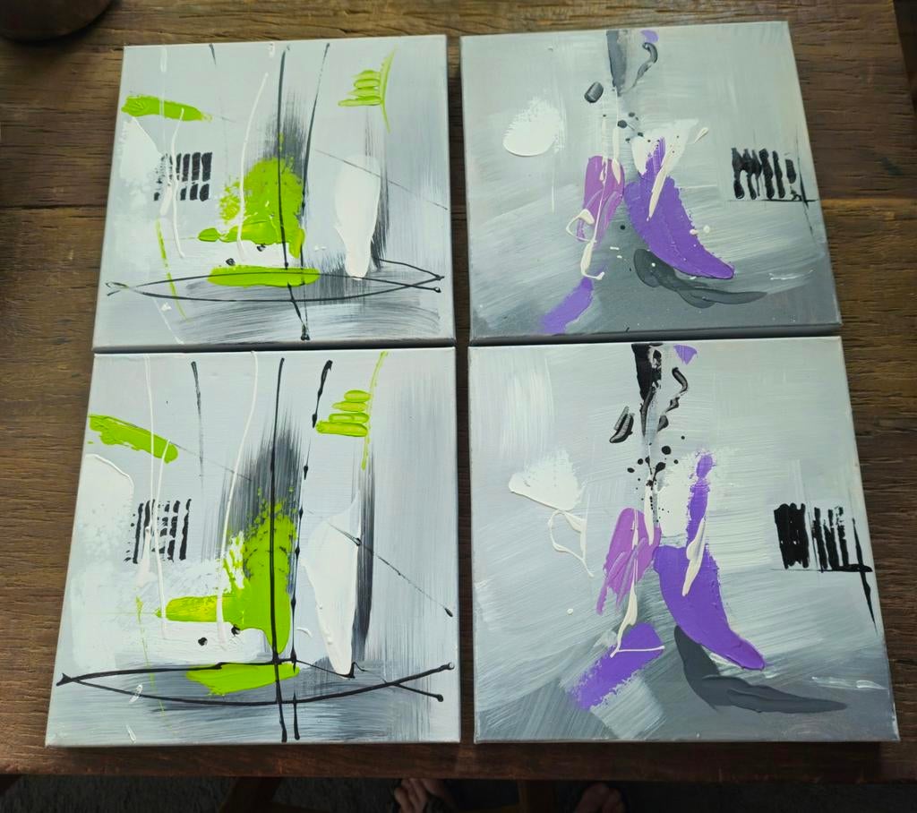 Leuke schilderijtjes  30 x 30  4 stuks Nu € 22.50, Ophalen of Verzenden