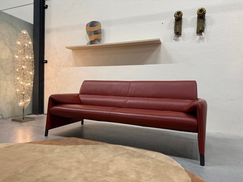 Als nieuw Leolux Felizia Bank 3 zits Rood leer Design 210