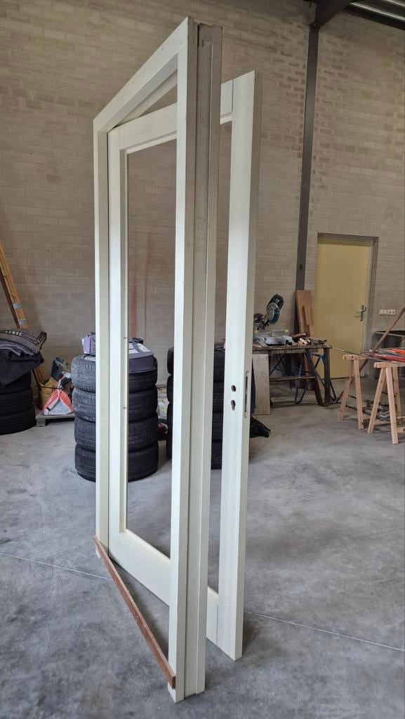 Deur: Hardhouten kozijn met glasdeur, Doe-het-zelf en Verbouw, Deuren en Horren, Ophalen, 120 cm of meer, Nieuw, Buitendeur