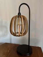 Donkerbruine tafellamp/schemerlamp met teakhouten kap, Huis en Inrichting, Lampen | Tafellampen, Ophalen of Verzenden, Zo goed als nieuw