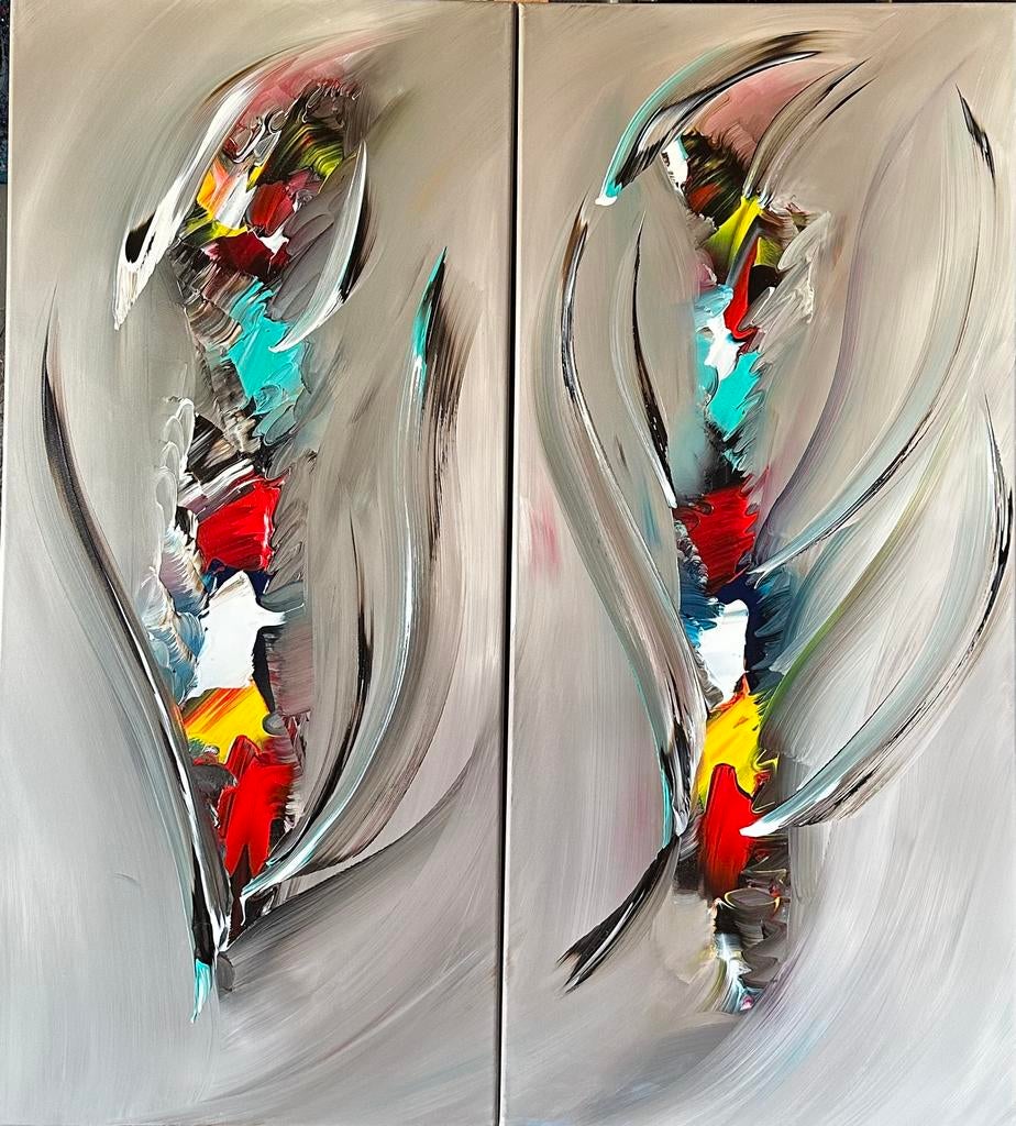 Gena G.- Abstract Twee Luik- Handgeschilderd- Uniek, Ophalen of Verzenden