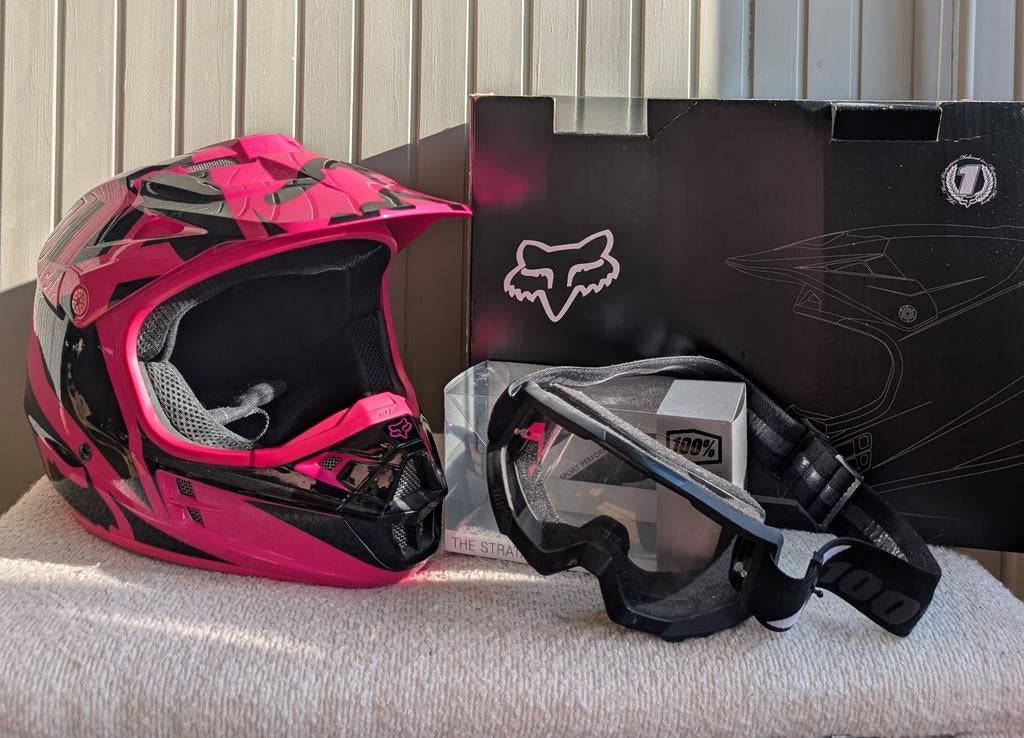 Foxracing V1 crosshelm roze incl. bril. XXL, Offroadhelm, Ophalen of Verzenden, XXL, Nieuw met kaartje
