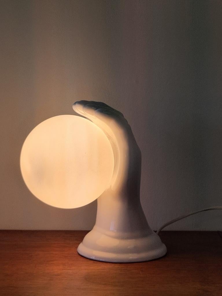 Vintage bollamp keramiek wandlamp hand glazen bol globe, Ophalen, Gebruikt, ., Minder dan 50 cm