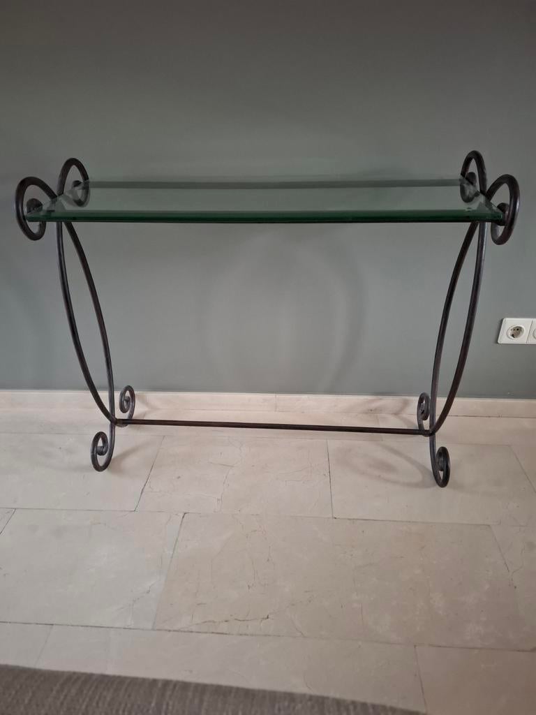 Smeedijzeren sitetable met facet geslepen blad, Ophalen, 50 tot 100 cm, Zo goed als nieuw, 25 tot 50 cm