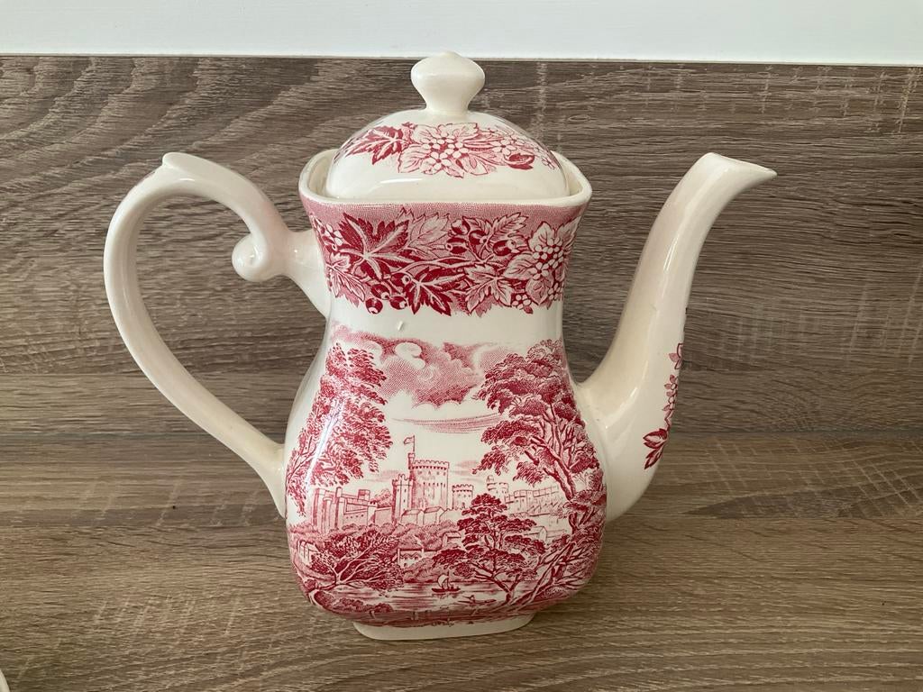 Vintage Castles Engelse Ironstone Koffiekan - Rood/Wit, Ophalen of Verzenden