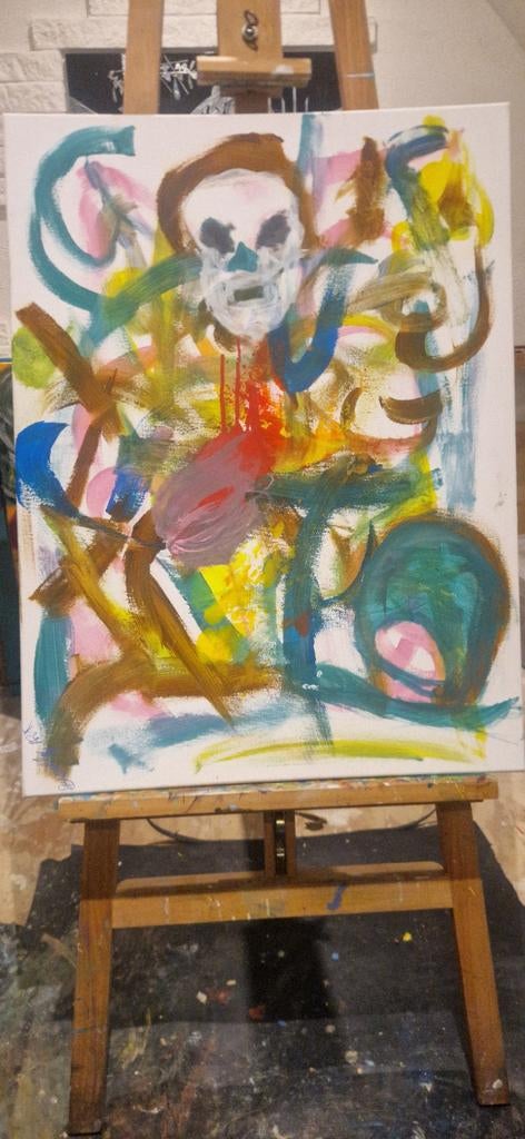 Abstract schilderij met schedelmotief, Antiek en Kunst, Ophalen of Verzenden