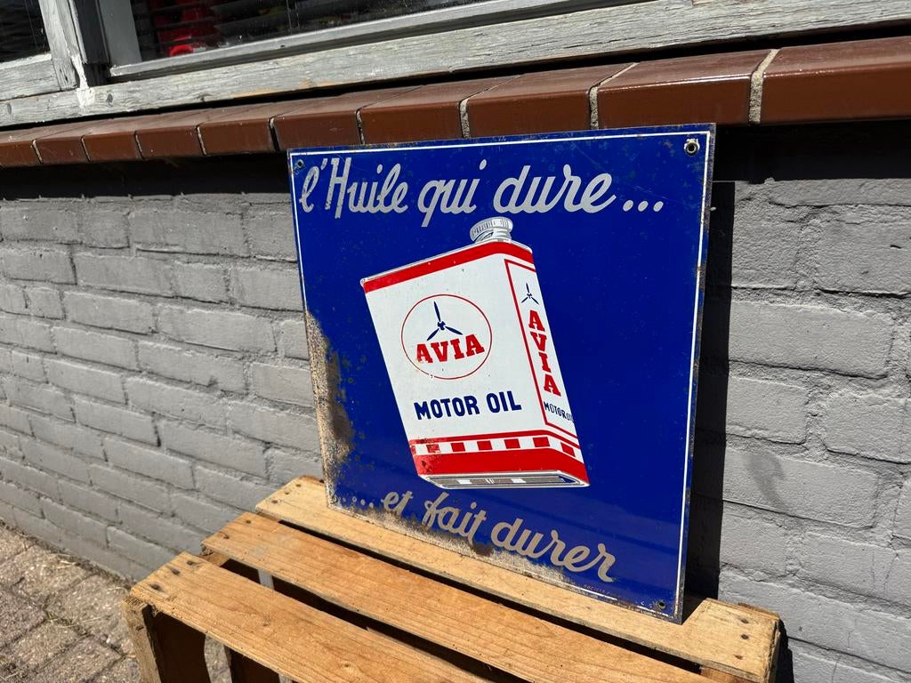 AVIA motor olie oud metalen reclamebord, Ophalen, Reclamebord, Gebruikt, .