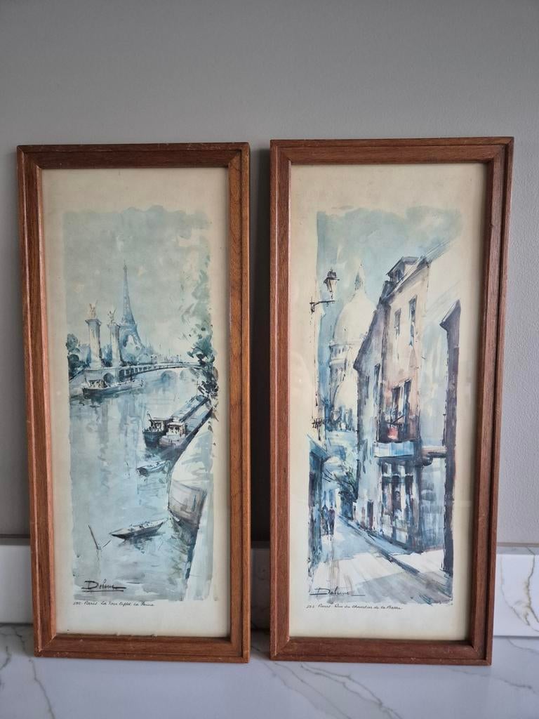 Set van 2 vintage Parijs aquarellen - Delarue, Antiek en Kunst, Kunst | Schilderijen | Klassiek, Ophalen
