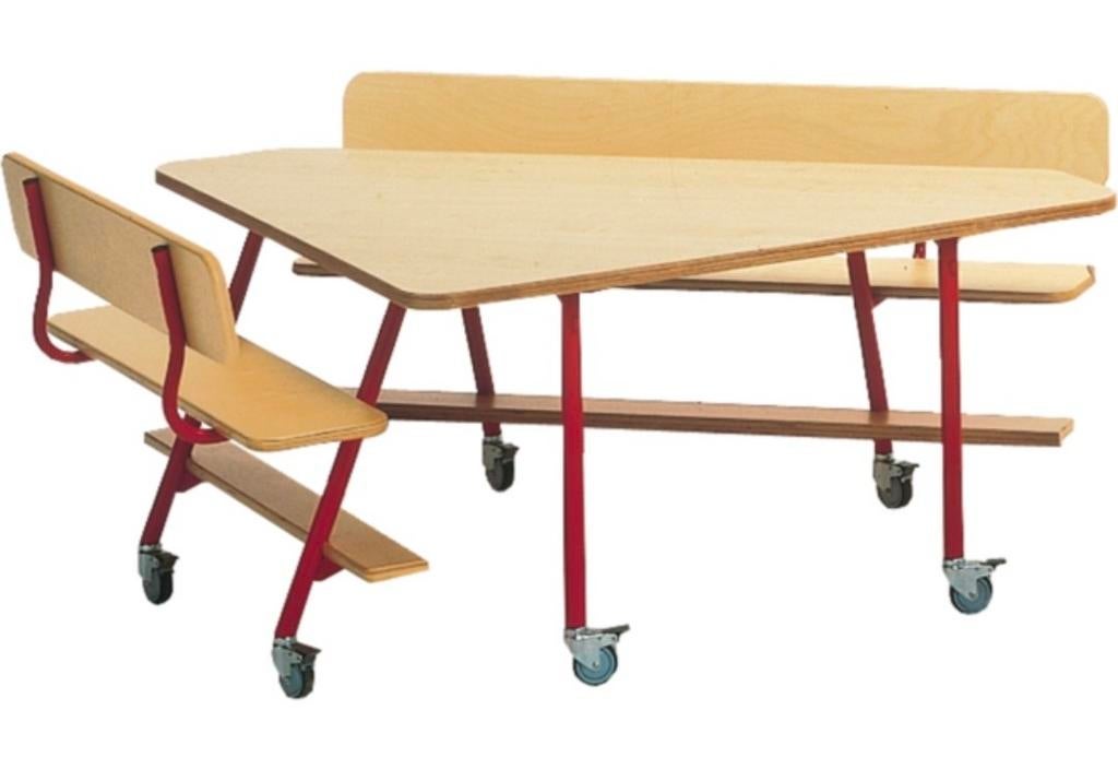 Driehoekige tafel met 2 banken en blad, Gebruikt, 200 cm of meer, 50 tot 100 cm, Overige vormen