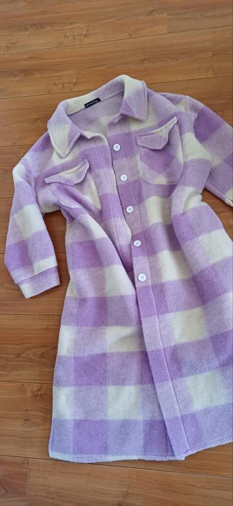 Nieuwe lila/ zacht geel geruite jas met zijsplitjes, maat L, Kleding | Dames, Jassen | Winter, Overige kleuren, Maat 42/44 (L)