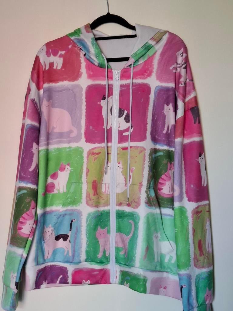 Vrolijke Zomerjas of Vest met Capuchon - KATTEN - Maat XL, Ophalen of Verzenden, Zo goed als nieuw, Maat 46/48 (XL) of groter