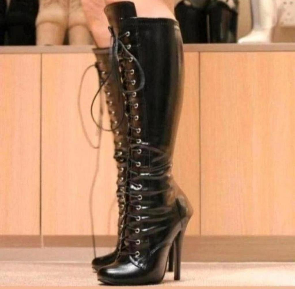 Trendy hoge lace up laarzen, 46, Kleding | Dames, Schoenen, Verzenden, Nieuw, Bruin