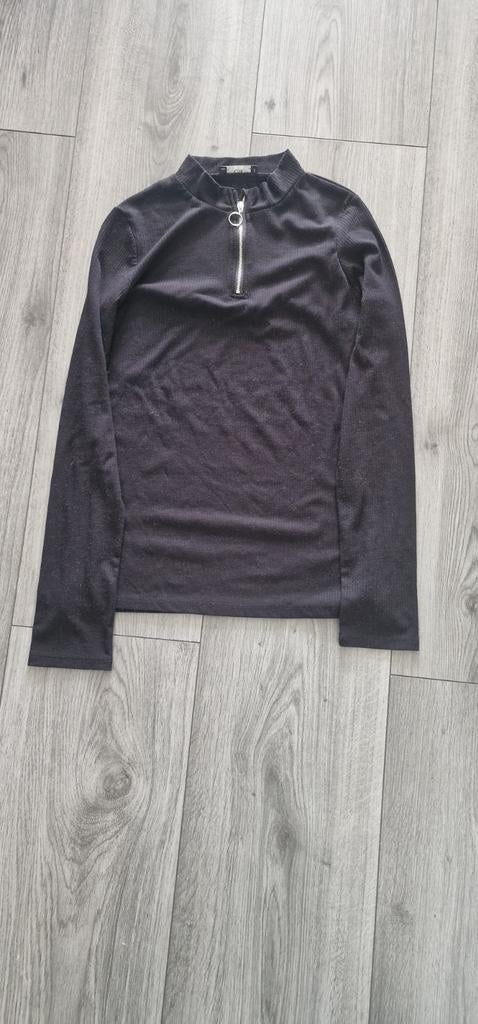 Zwarte geribbelde trui met rits, Maat 38/40 (M), Zwart, Ophalen of Verzenden, Lange mouw