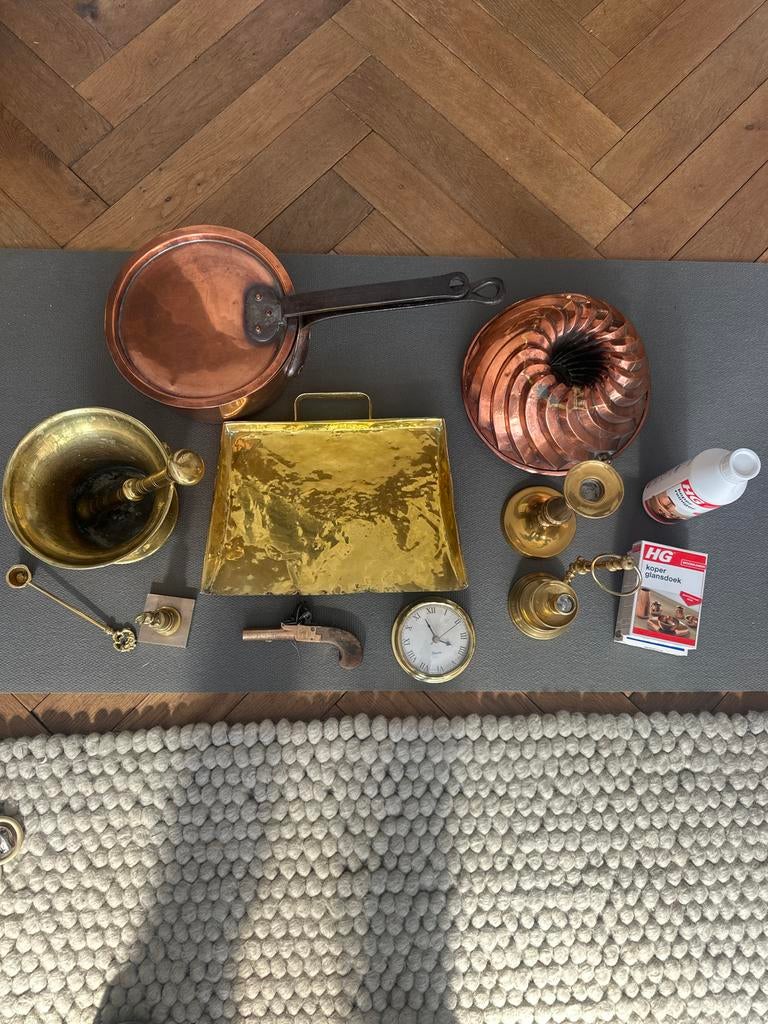 Koperen en messing decoratie en gebruiksvoorwerpen in 1 koop, Antiek en Kunst, Ophalen, Koper