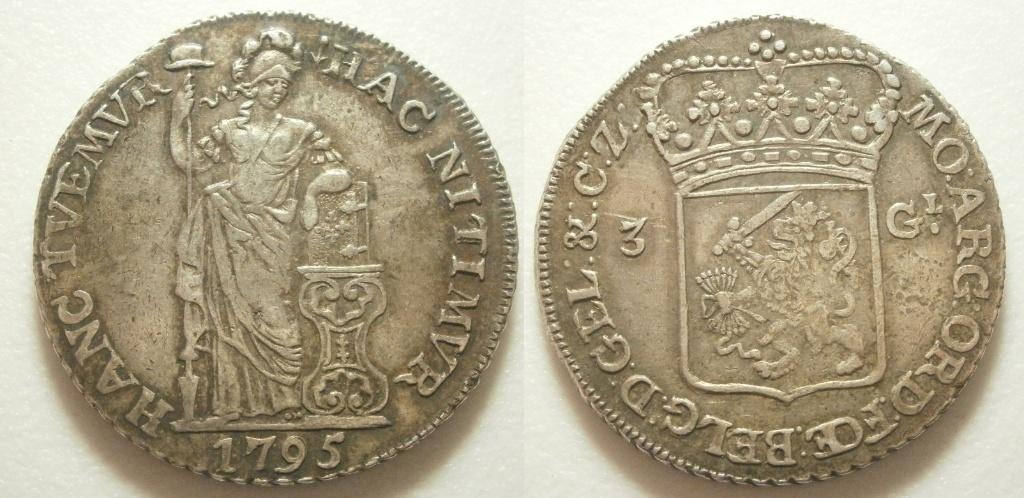 Gelderland 3 Gulden 1795 Bataafse Republiek - R en P-, Postzegels en Munten, Munten | Nederland, Vóór koninkrijk, Zilver, Ophalen of Verzenden