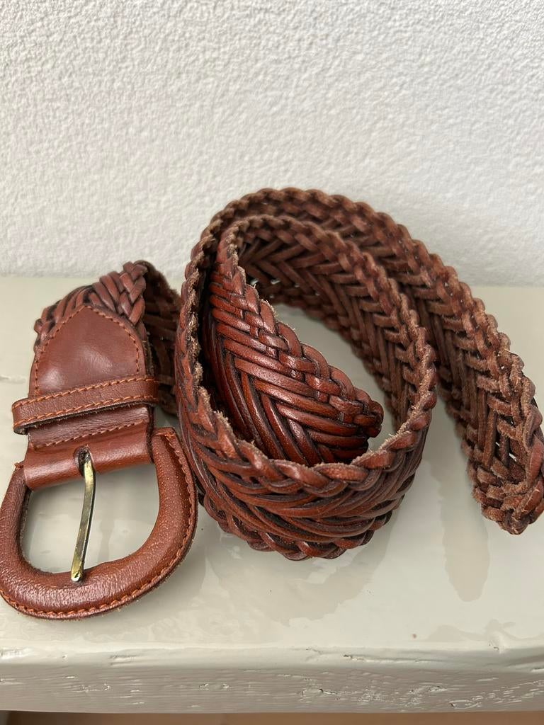 Lederen Vlechtriem / Ceintuur / Belt Roestbruin 105cm, Ophalen of Verzenden, Zo goed als nieuw, Bruin