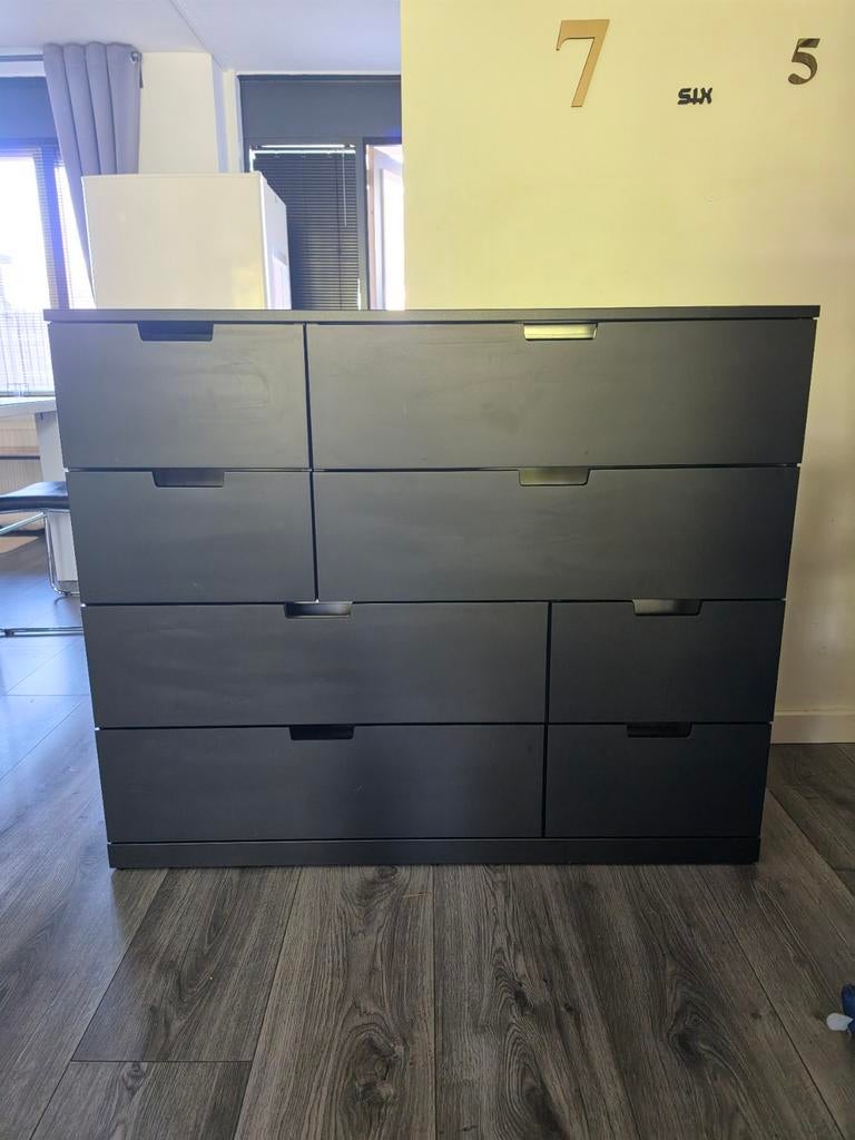 Z.g.a.n. ikea nordli ladekast antraciet met 8 lades., Huis en Inrichting, Ophalen, 5 laden of meer, Zo goed als nieuw, Minder dan 100 cm
