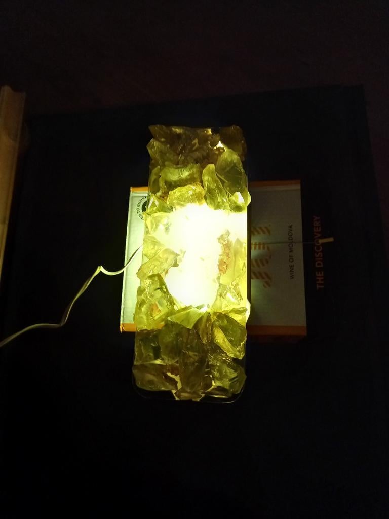Vintage kristalglas lamp met blank kristalglasstukken, Cosac, Verzenden, Gebruikt, Glas, Vintage jaren '70