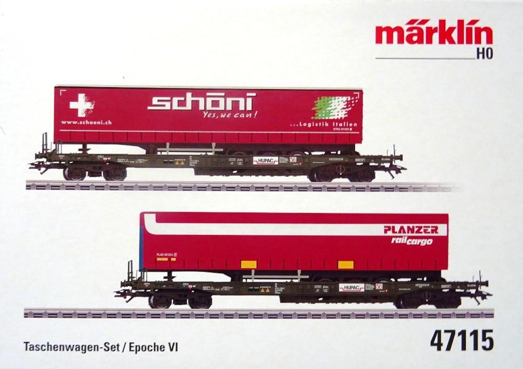 Märklin 47115 Set (2) Containerdraagwagens Schöni / Planzer, Wisselstroom, Treinset, Nieuw, Ophalen of Verzenden