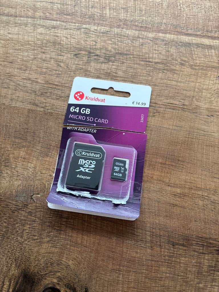 Micro SD Kaart 64GB met Adapter (NIEUW), Videocamera, Nieuw, Ophalen of Verzenden, MicroSD